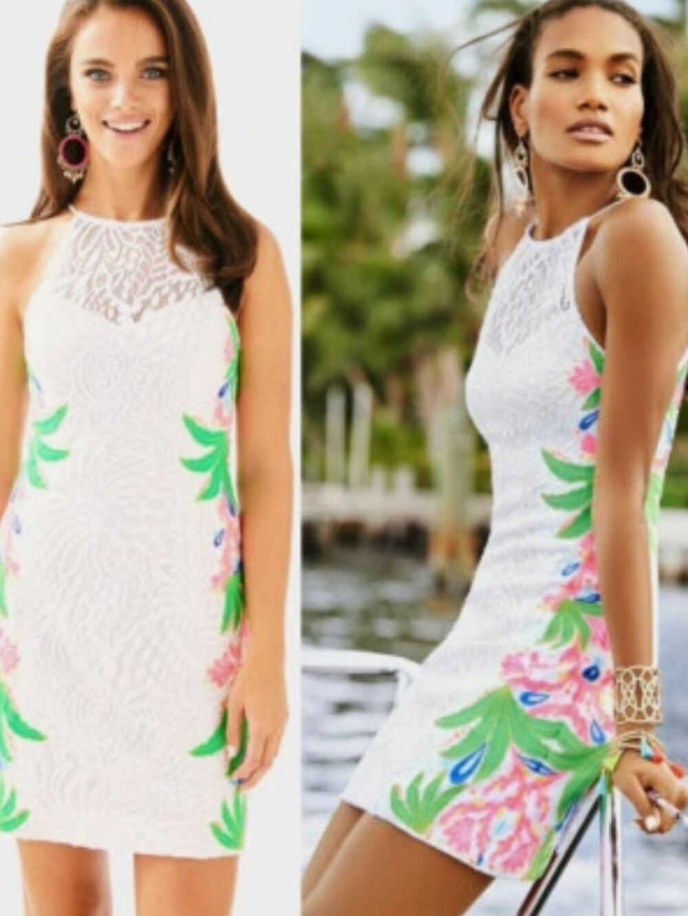 Lilly Pulitzer "Resort White Tropical Fruit Lace" pearl shift dress